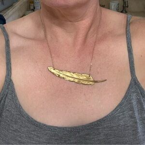 Gold Tone Feather Pendant Necklace by Flea Market Girl